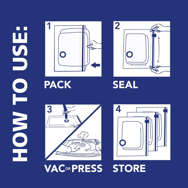 Hefty Vacuum Bags for Clothes 4 Pack, Space Saving Large Vacuum Storage Bags (34 X 22 Inches) Compression Seal for Bedding, Travel Pump Included (4 Large Heavy Duty) - Image 4