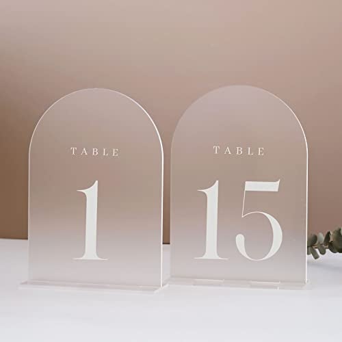 JINMURY Frosted Arch Table Numbers for Wedding, 15 Pack 5"x7" Frosted Arch Acrylic Signs with Holder Acrylic Table Numbers 1-15, Perfect for Wedding Centerpiece Decoration - Image 1