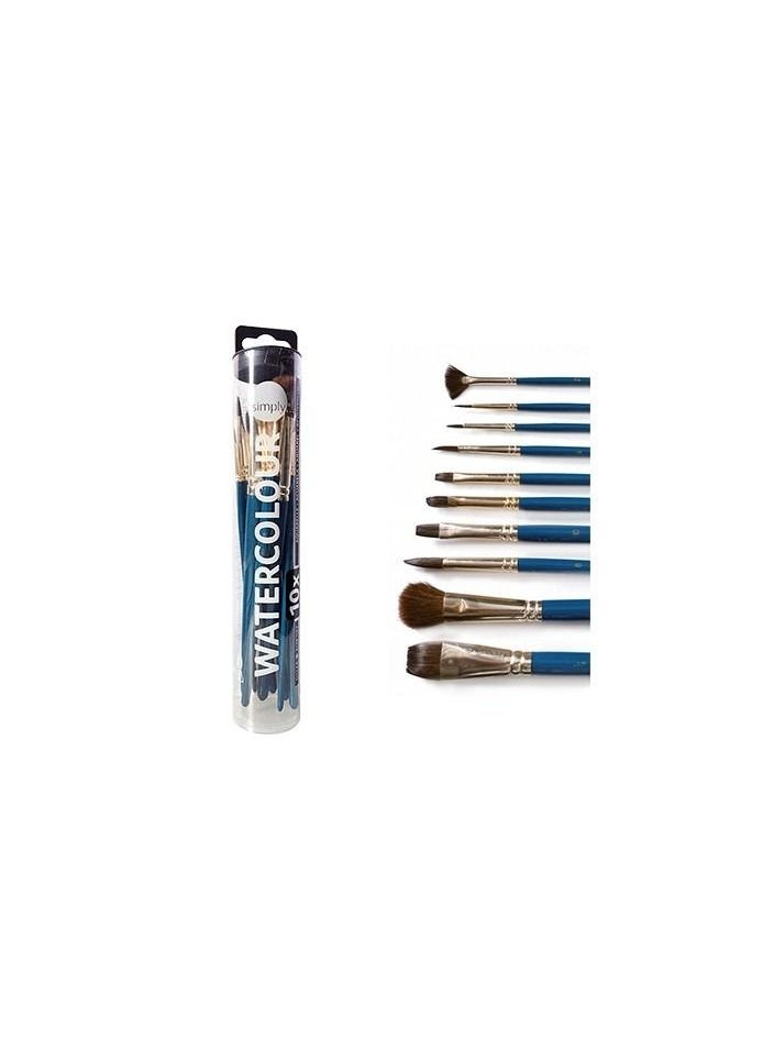Daler Rowney Daler Rowney Simply Watercolour Brush Set | Synthetic Hair | 10 Pieces in Tube 