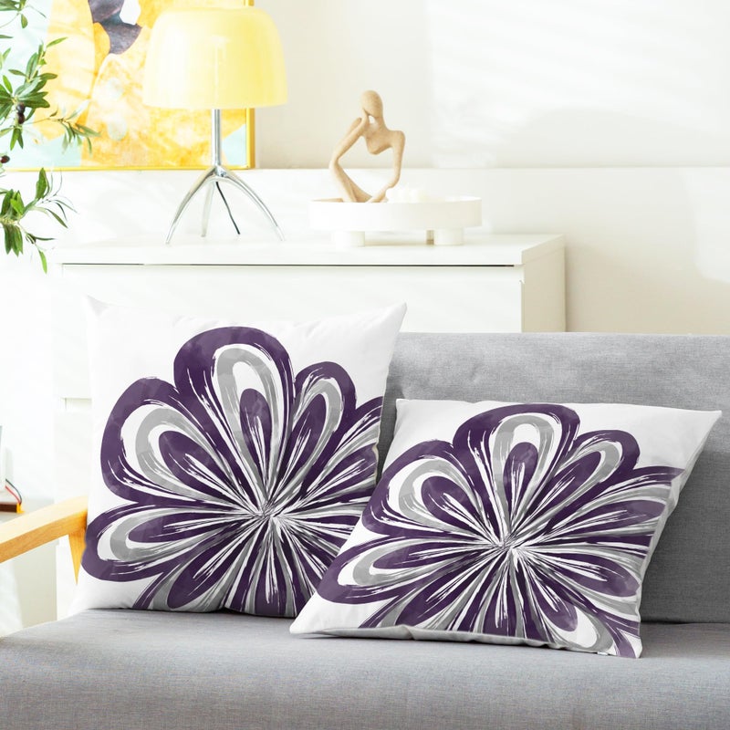 CaliTime Throw Pillow Covers Pack of 2 Cozy Fleece Two-Tone Abstract Blooming Flower Decorative Cushion Cases for Couch Bed Sofa Farmhouse Decoration 18 X 18 Inches Deep Purple Grey - Image 2