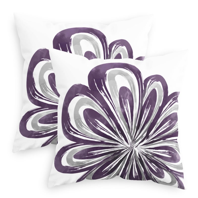 CaliTime Throw Pillow Covers Pack of 2 Cozy Fleece Two-Tone Abstract Blooming Flower Decorative Cushion Cases for Couch Bed Sofa Farmhouse Decoration 18 X 18 Inches Deep Purple Grey - Image 1