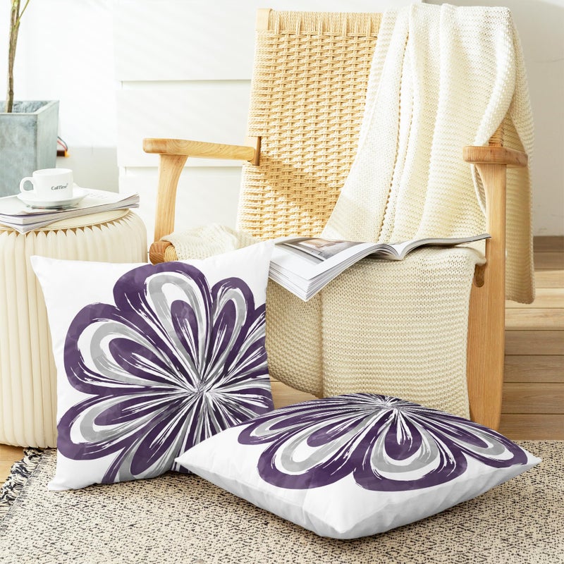 CaliTime Throw Pillow Covers Pack of 2 Cozy Fleece Two-Tone Abstract Blooming Flower Decorative Cushion Cases for Couch Bed Sofa Farmhouse Decoration 18 X 18 Inches Deep Purple Grey - Image 5