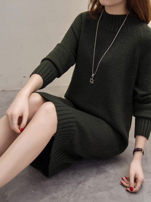 Womens sweater 2020 autumn and winter New loose outer wear western style long popular half turtleneck thickened base 243 creamy-white - Image 5