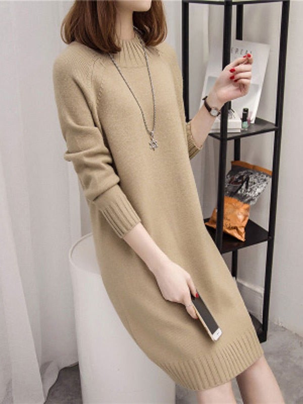 Womens sweater 2020 autumn and winter New loose outer wear western style long popular half turtleneck thickened base 243 creamy-white - Image 4