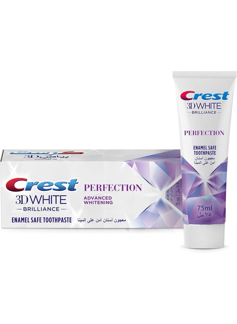 كرست معجون أسنان ثري دي وايت بريليانس بيرفيكشن آمن على مينا الأسنان، يزيل البقع السطحية بنسبة تصل إلى 100%، 75 مل - Image 1
