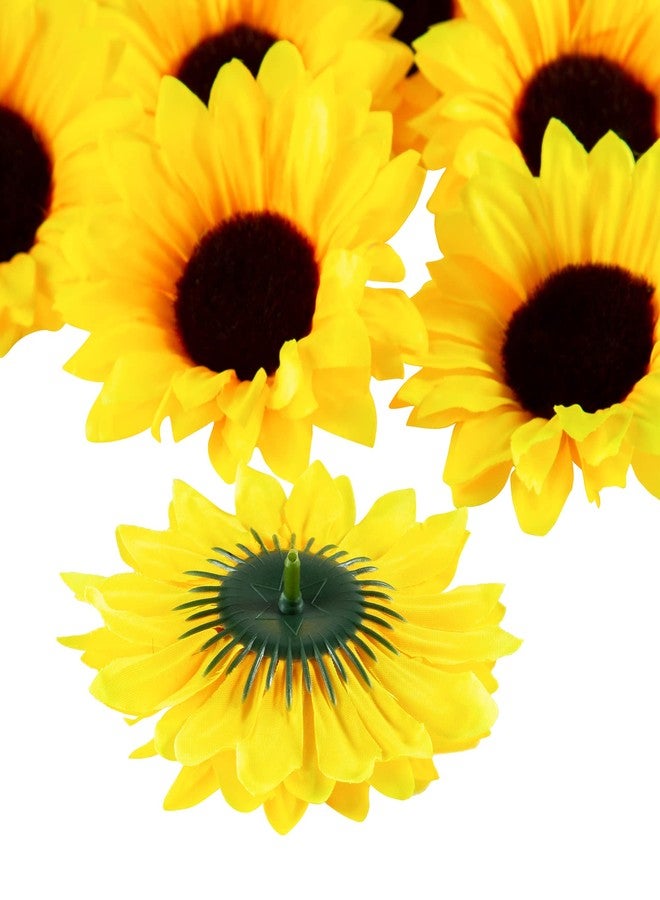 Coferset 40pcs Fake Sunflower Heads with Stems, 4" Sunflower Artificial Silk Flower Heads for Party Baby Shower Wedding Making Handicrafts Home Decor(Yellow) - Image 2