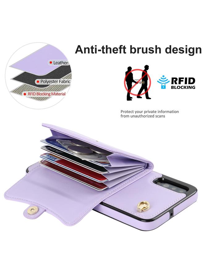 اس-توب جراب لهاتف Samsung Galaxy A70 مزود بفتحة بطاقة RFID من الجلد مع حبل طويل - Image 3