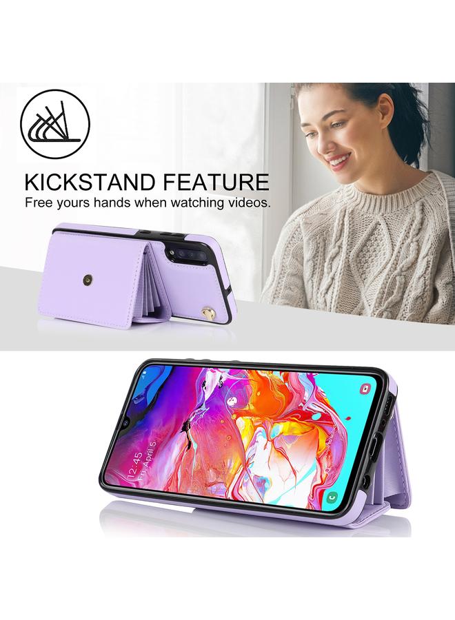 اس-توب جراب لهاتف Samsung Galaxy A70 مزود بفتحة بطاقة RFID من الجلد مع حبل طويل - Image 5