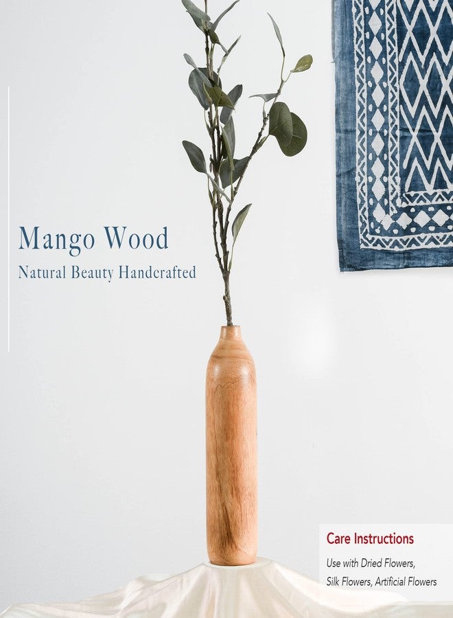 AeraVida 10-Inch Handmade Mango Wood Bottle Vase | Decorative Brown Wooden Flower Vase for Living Room or Office | Modern Rustic Tabletop Accent for Dried or Faux Florals - Image 3