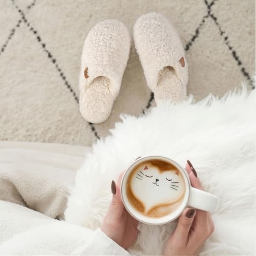EverFoams Women's Fuzzy Slip-on Slippers Warm Cozy Soft Lightweight Memory Foam Indoor House Shoes Cream White, 5-6 US - Image 3