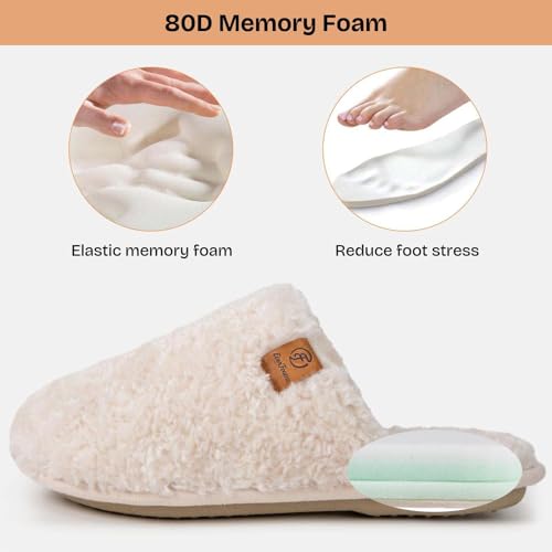EverFoams Women's Fuzzy Slip-on Slippers Warm Cozy Soft Lightweight Memory Foam Indoor House Shoes Cream White, 5-6 US - Image 4