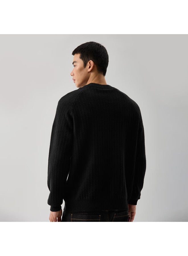 Markless Men's Sweater, Autumn And Winter Warm Knit Pullover, Cable Knit Sweater, Round Neck Inner Layer Top 4702, Black XL - Image 3