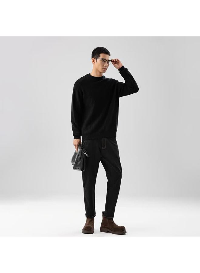 Markless Men's Sweater, Autumn And Winter Warm Knit Pullover, Cable Knit Sweater, Round Neck Inner Layer Top 4702, Black XL - Image 2