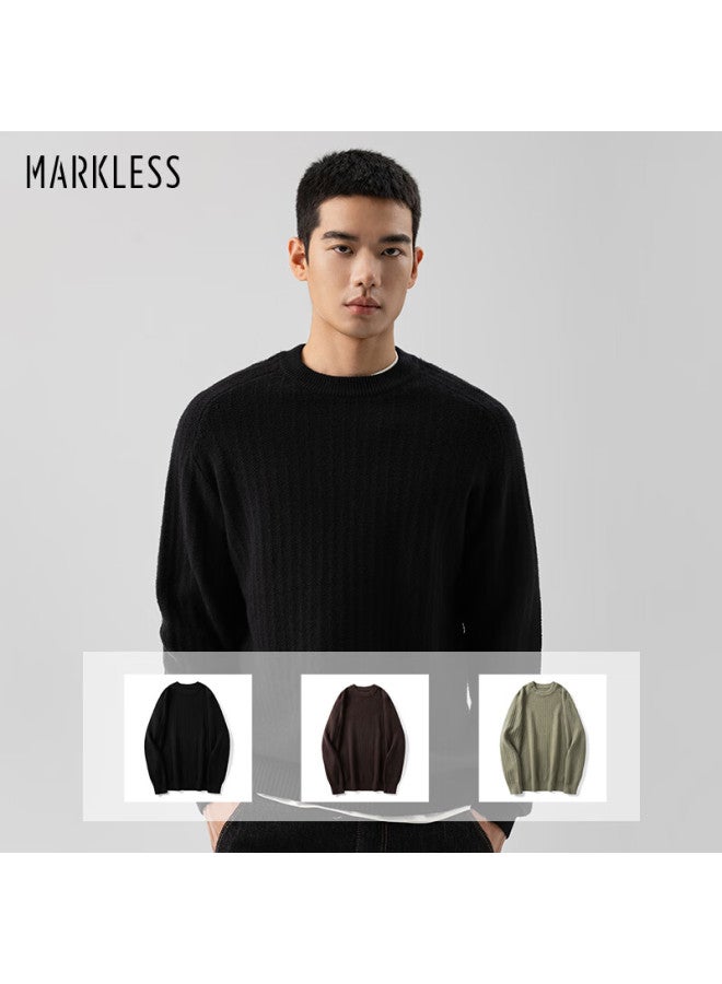 Markless Men's Sweater, Autumn And Winter Warm Knit Pullover, Cable Knit Sweater, Round Neck Inner Layer Top 4702, Black XL - Image 1