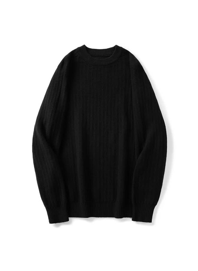 Markless Men's Sweater, Autumn And Winter Warm Knit Pullover, Cable Knit Sweater, Round Neck Inner Layer Top 4702, Black XL - Image 4