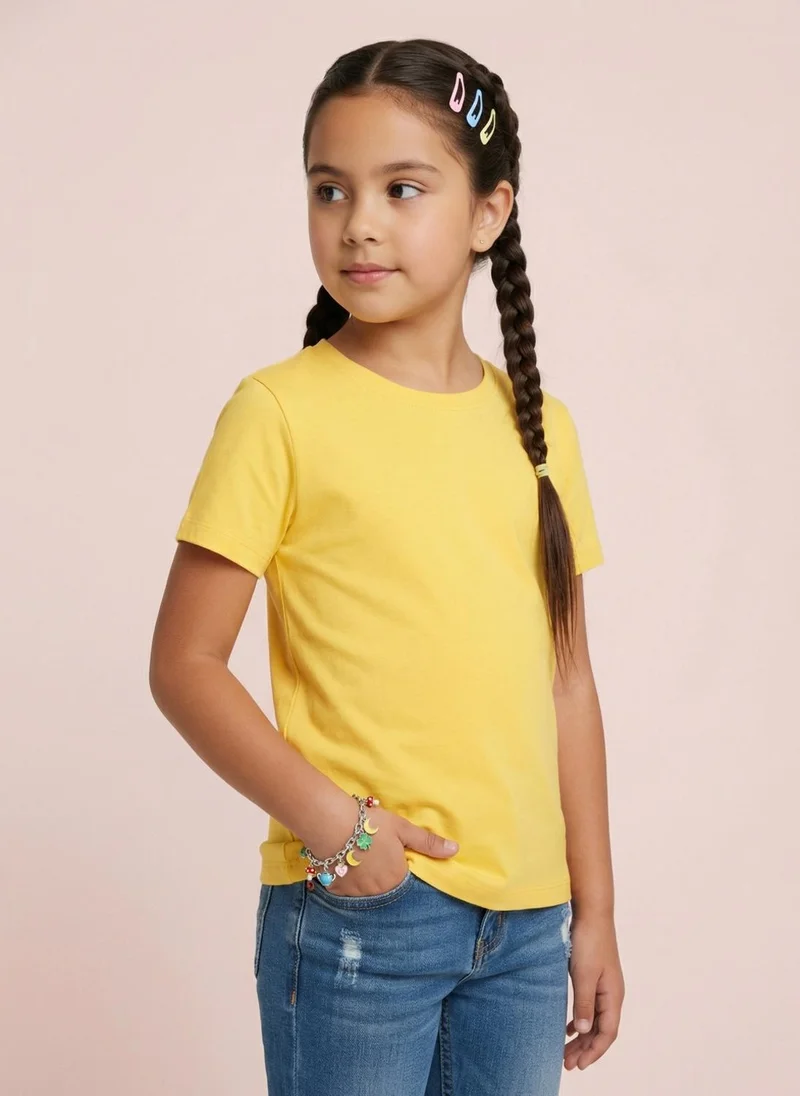 نوتيناتي Nautinati Girls' 100% Cotton Pack of 2 Solid Essentials Crew Neck T-shirts