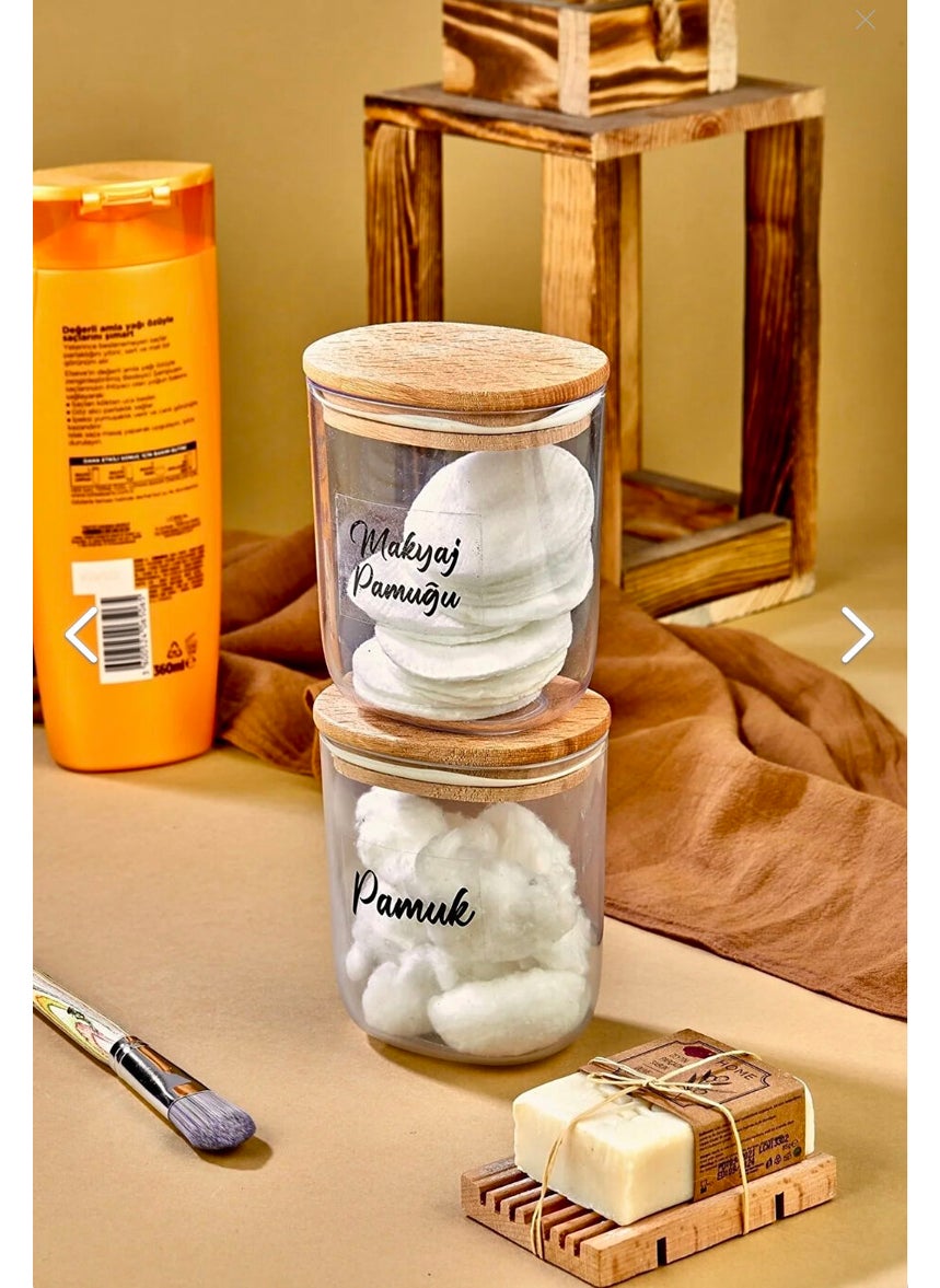 Fbz Home 2-Piece Wooden Covered Cotton & Make-up Cotton Storage Box - Organizer 400 ml Acrylic Set  - Image 1