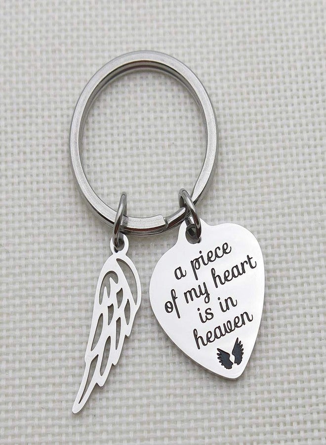 IDLAN Memorial Jewelry A Piece of My Heart is in Heaven Keychain Angel Wing Stainless Steel Key Chain Memorial Gift - Image 2