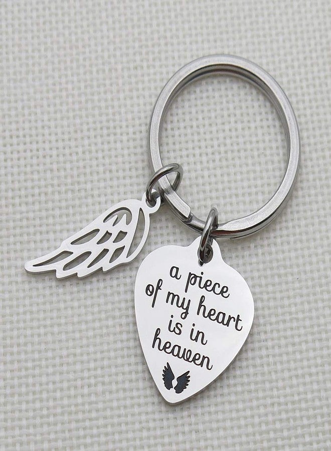IDLAN Memorial Jewelry A Piece of My Heart is in Heaven Keychain Angel Wing Stainless Steel Key Chain Memorial Gift - Image 3