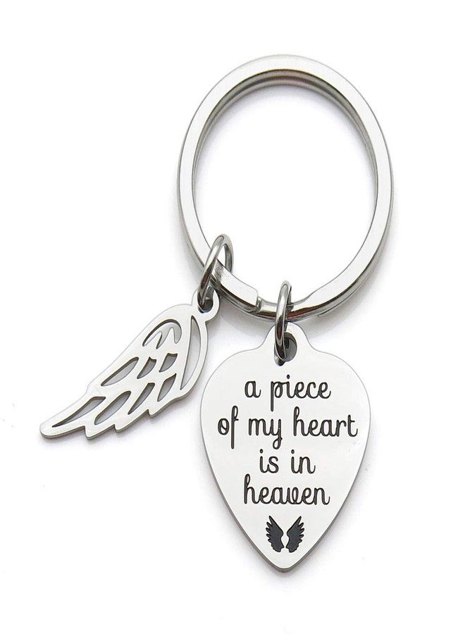 IDLAN Memorial Jewelry A Piece of My Heart is in Heaven Keychain Angel Wing Stainless Steel Key Chain Memorial Gift - Image 1