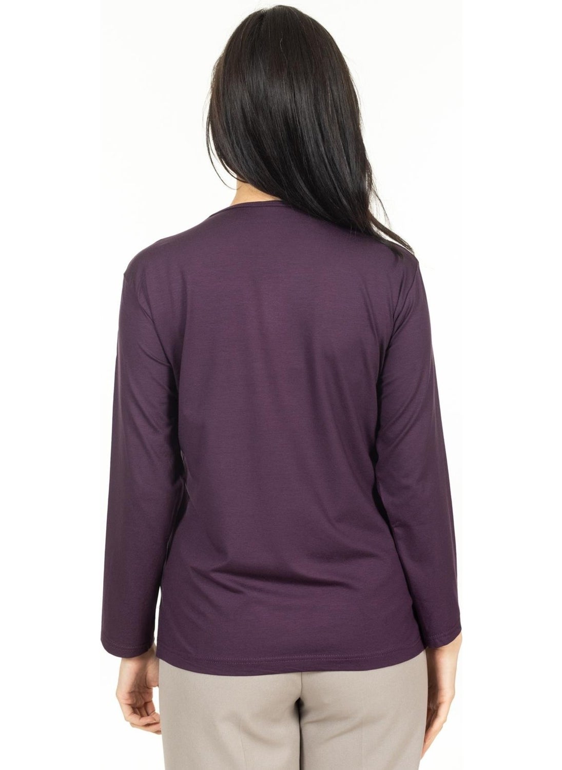 Mutlu City - Women Middle Age and Above New Model V Neck Stone Embroidered Mother's Combed Cotton Blouse 30560 - Image 1