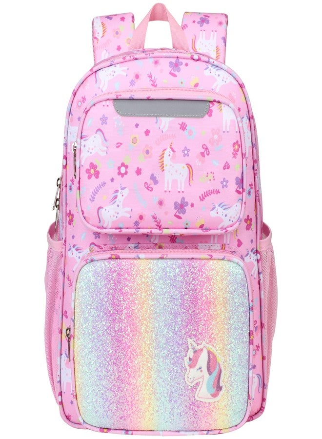 BrainyBees Kids Backpack for Girls Kindergarten - 15 Inch Lightweight School Bookbag Fits Folder, Unicorn Backpack for Kids 4-7 with Leakproof Insulated Pocket for Lunch and Snacks, Pink - Image 1