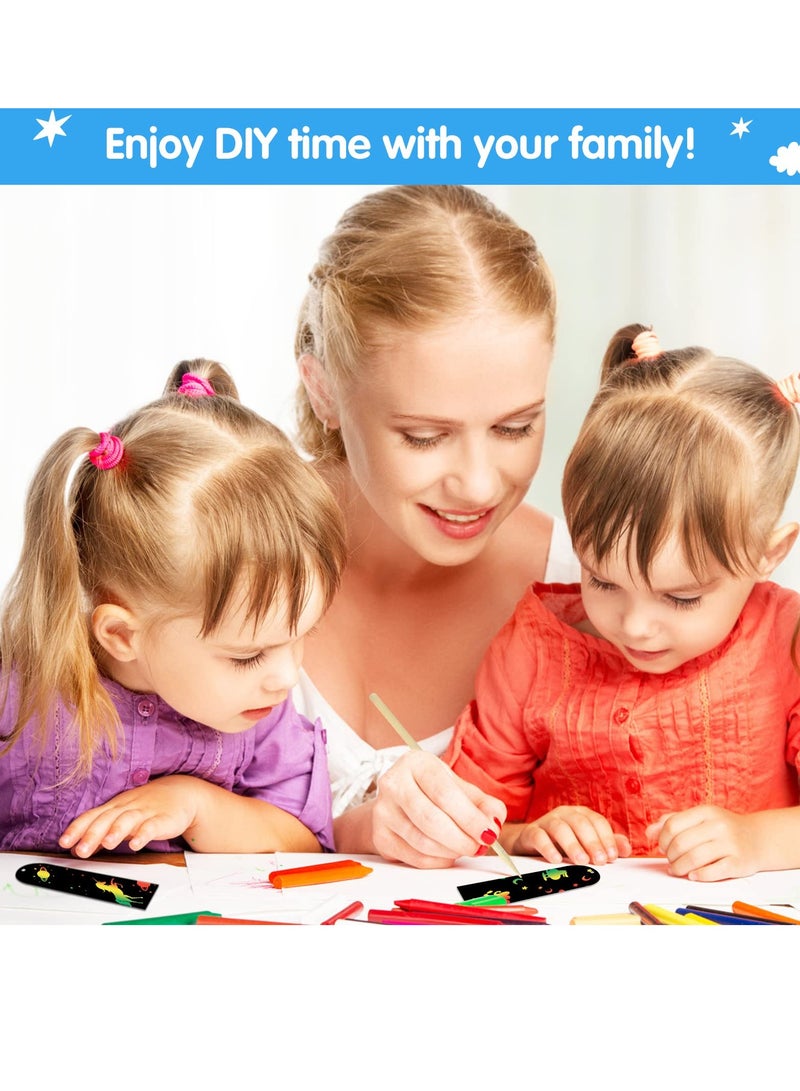 KASTWAVE 48 Pcs Magic Scratch Rainbow Bookmarks, Animal Scratch Art Bookmark Black Scratch Paper Bookmark with 48 Pcs Colourful Ribbons 24 Pcs Wooden Stylus for DIY Gifts for Kids - Image 4