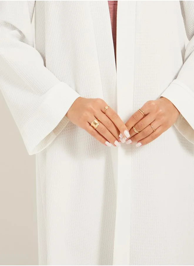 Styli texture fabric front open abaya with high neck detail