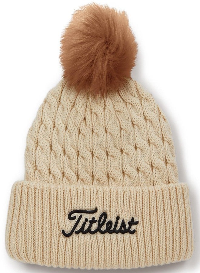 Titleist Golf Cable Knit Pom Pom Beanie Bone/Black - Image 1