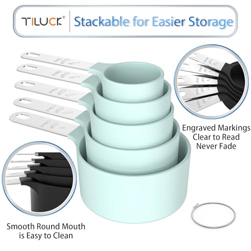 TILUCK Measuring Cups & Spoons Set, Stackable Cups and Spoons, Nesting Measure Cups with Stainless Steel Handle, Kitchen Gadgets for Cooking & Baking (Green) - Image 4