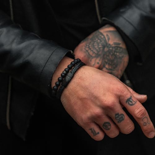 LUXAR Men’s Genuine Leather Bracelet | Interwoven Black Leather Bracelets with Brush Stainless Steel Clasp | Minimalist, Designer Jewelry for Men (Black XL) - Image 2
