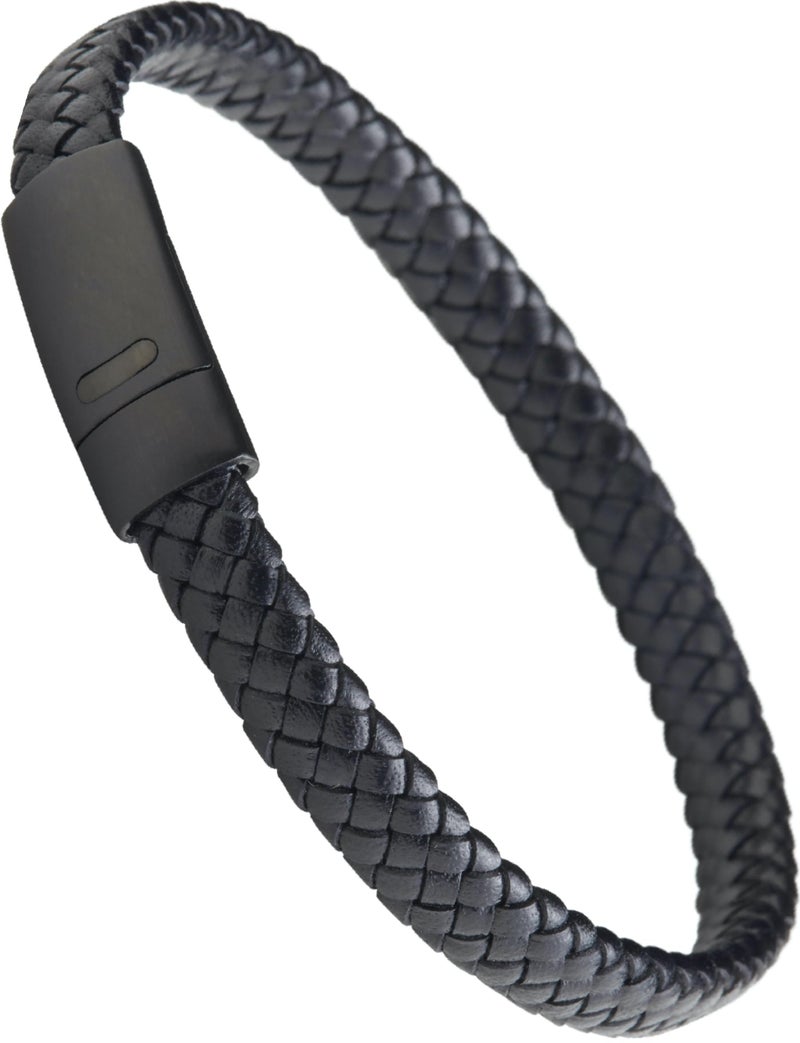 LUXAR Men’s Genuine Leather Bracelet | Interwoven Black Leather Bracelets with Brush Stainless Steel Clasp | Minimalist, Designer Jewelry for Men (Black XL) - Image 1