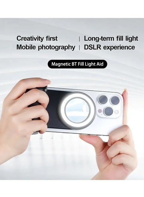 Smartphone Camera Grip with Detachable Magnetic Remote | 360° Rotating Selfie Stand with Light | For iOS & Android