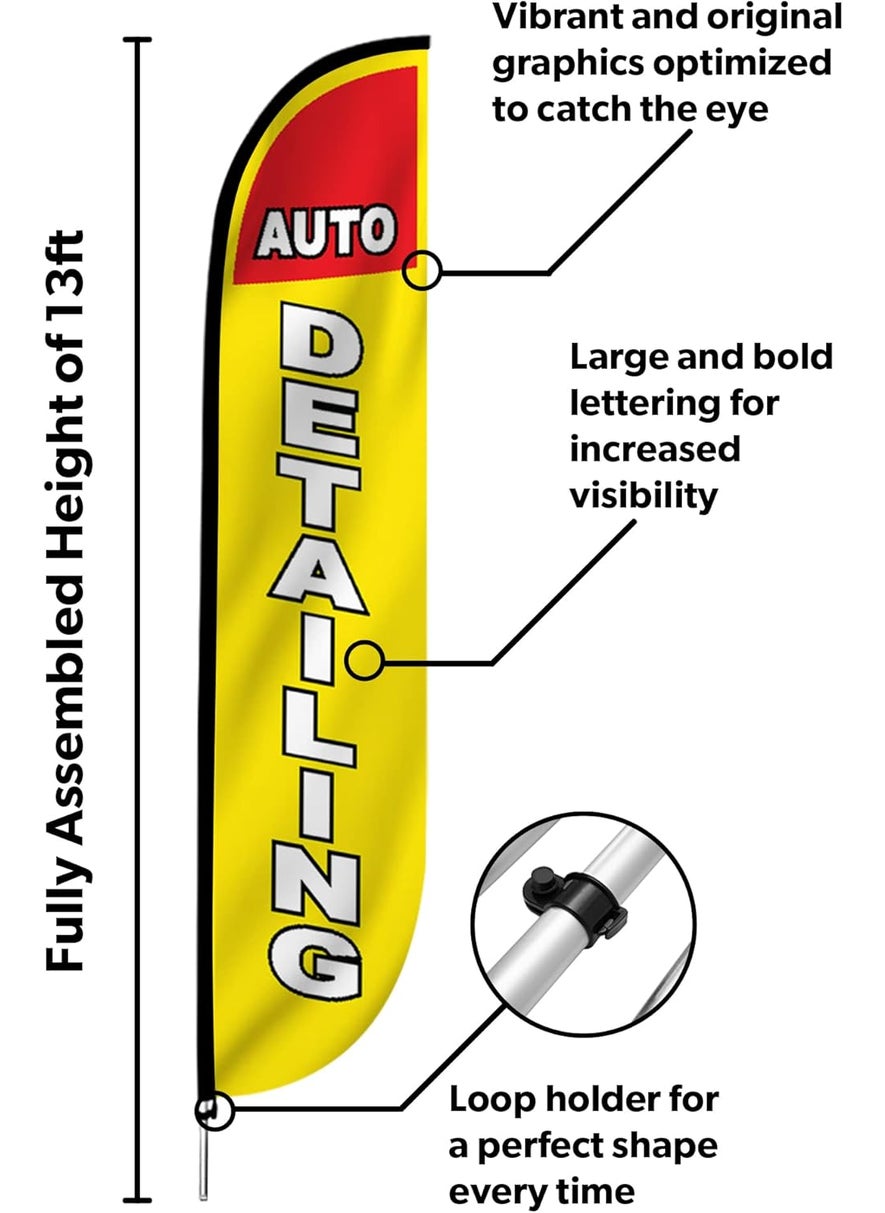 LookOurWay LookOurWay Feather Flag Pole Kit  12 Feet Tall Advertising Flag Banner with Fiberglass Pole Kit and Ground Spike for Business Promotion  Car Wash Flags  Auto Detailing 10M1200330  - Image 2