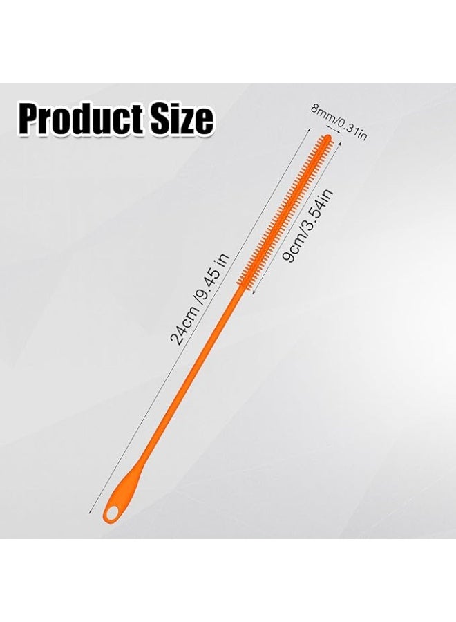 Silicone Straw Brush, 8mm Orange 9.45 Inch Long Straw Cleaner with Hanging Hole Reusable Straw Washing Tool Bendable Crevice Brush Slim Pipe Brush for Glass and Metal Straws  - Image 2