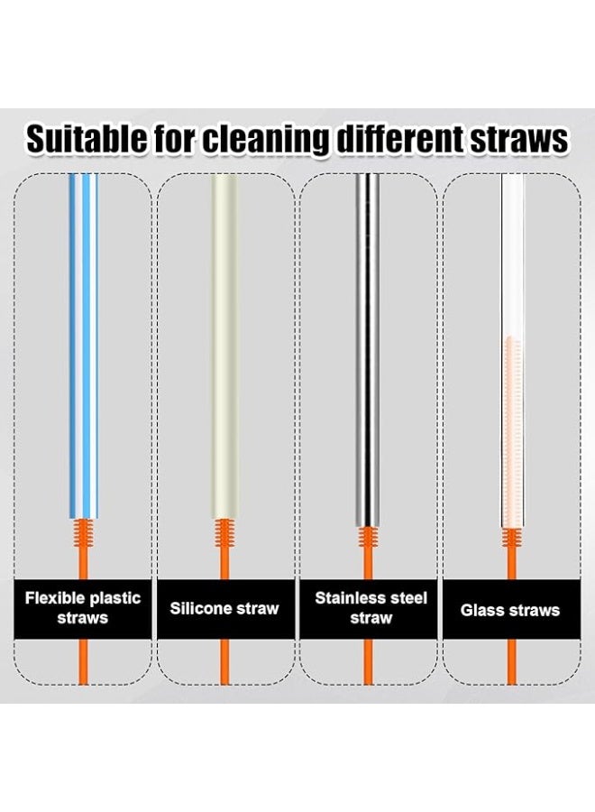 Silicone Straw Brush, 8mm Orange 9.45 Inch Long Straw Cleaner with Hanging Hole Reusable Straw Washing Tool Bendable Crevice Brush Slim Pipe Brush for Glass and Metal Straws  - Image 3