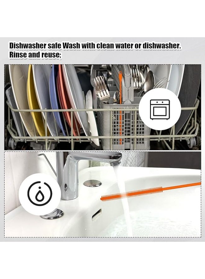 Silicone Straw Brush, 8mm Orange 9.45 Inch Long Straw Cleaner with Hanging Hole Reusable Straw Washing Tool Bendable Crevice Brush Slim Pipe Brush for Glass and Metal Straws  - Image 5