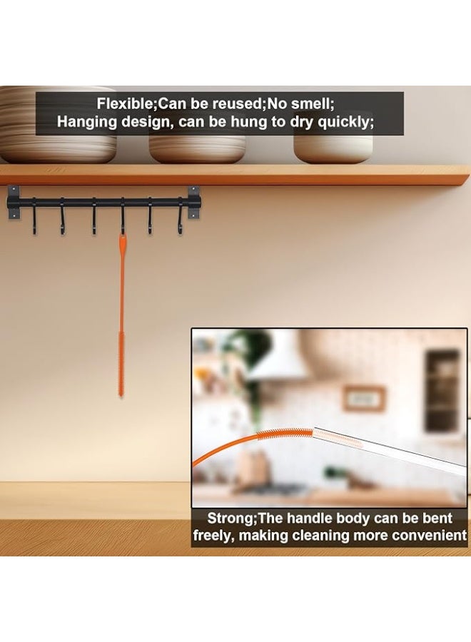 Silicone Straw Brush, 8mm Orange 9.45 Inch Long Straw Cleaner with Hanging Hole Reusable Straw Washing Tool Bendable Crevice Brush Slim Pipe Brush for Glass and Metal Straws  - Image 4