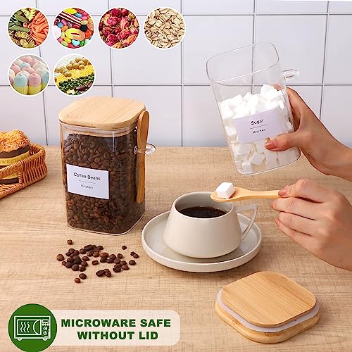 TIPGO Flour and Sugar Containers - 34 oz Glass Jar with Bamboo Lid and Spoon, Sugar Holder and Canister for Countertop, Glass Containers for Coffee Beans, Tea, Flour, Nuts, Candy and Cookie (Set of 2) - Image 4