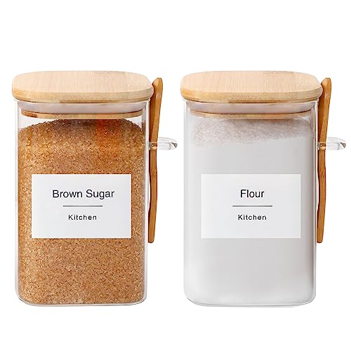 TIPGO Flour and Sugar Containers - 34 oz Glass Jar with Bamboo Lid and Spoon, Sugar Holder and Canister for Countertop, Glass Containers for Coffee Beans, Tea, Flour, Nuts, Candy and Cookie (Set of 2) - Image 1