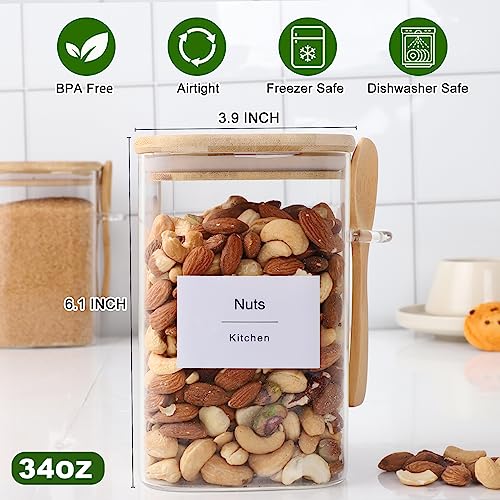 TIPGO Flour and Sugar Containers - 34 oz Glass Jar with Bamboo Lid and Spoon, Sugar Holder and Canister for Countertop, Glass Containers for Coffee Beans, Tea, Flour, Nuts, Candy and Cookie (Set of 2) - Image 5