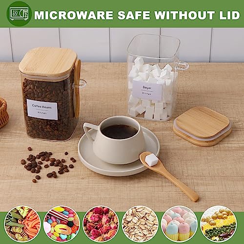 TIPGO Flour and Sugar Containers - 34 oz Glass Jar with Bamboo Lid and Spoon, Sugar Holder and Canister for Countertop, Glass Containers for Coffee Beans, Tea, Flour, Nuts, Candy and Cookie (Set of 2) - Image 3