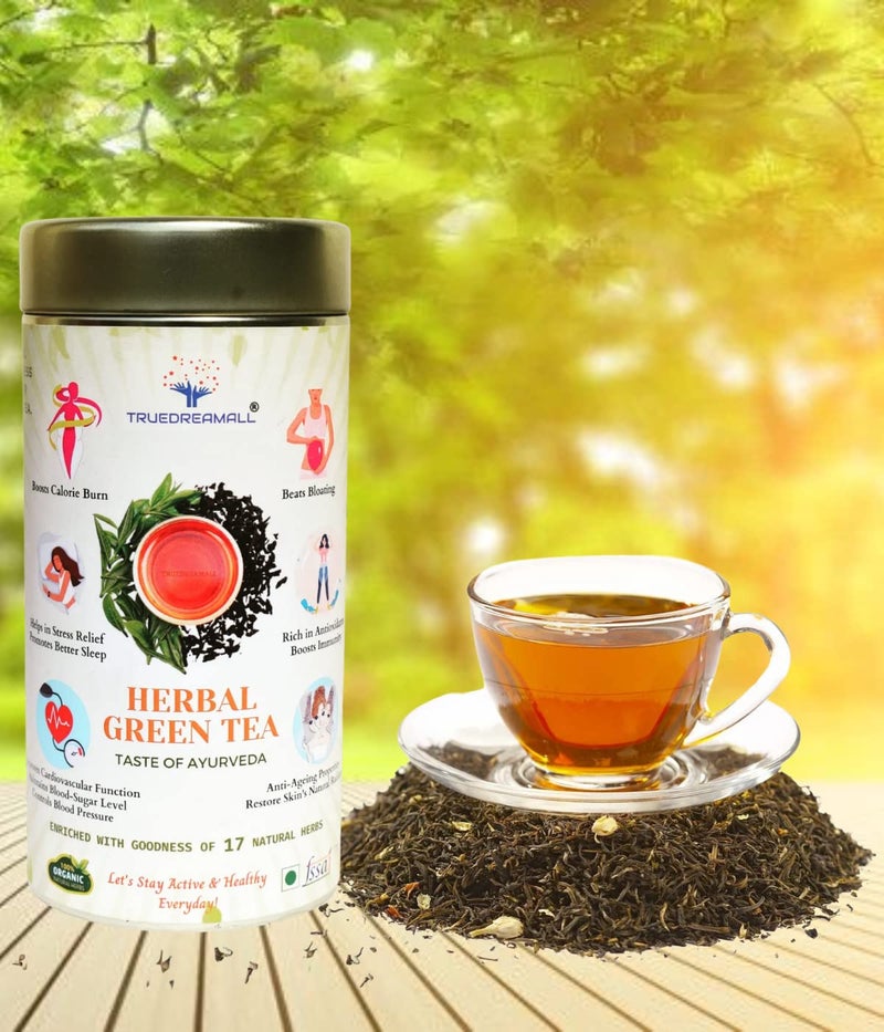 TRUEDREAMALL Herbal Green Tea- enriched with 17 Natural Herbs,100% Organic Herbs,Zero Calorie Herbs Herbal Tea Tin (150 g) - Image 1