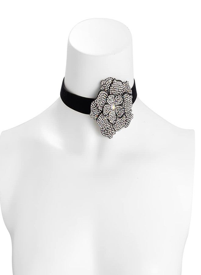 Wiwpar Vintage Rose Flower Crystal Rhinestone Choker Necklace Black Velvet Short Chain Rose Collar Choker Necklace Costume Jewelry Gifts for Women Bride Wedding Party Summer Necklace (Style2) - Image 4