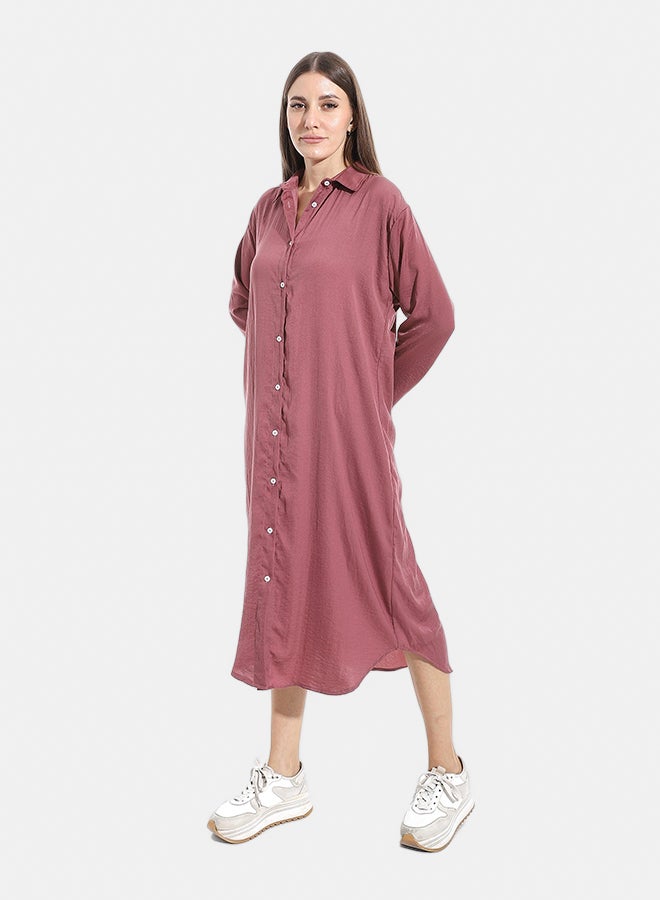 Andora Turned Down Neck Buttons Closure Plain Chemise_Purple - Image 3