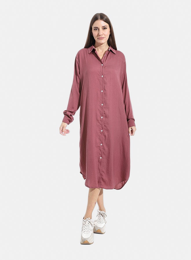 Andora Turned Down Neck Buttons Closure Plain Chemise_Purple - Image 1