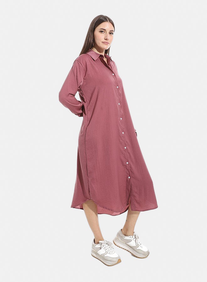 Andora Turned Down Neck Buttons Closure Plain Chemise_Purple - Image 2