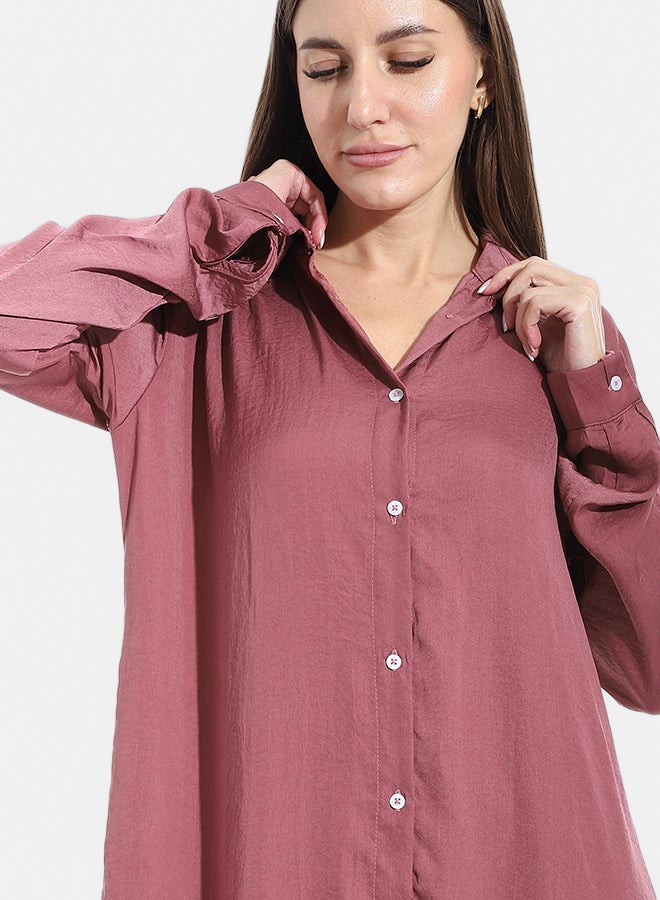 Andora Turned Down Neck Buttons Closure Plain Chemise_Purple - Image 4