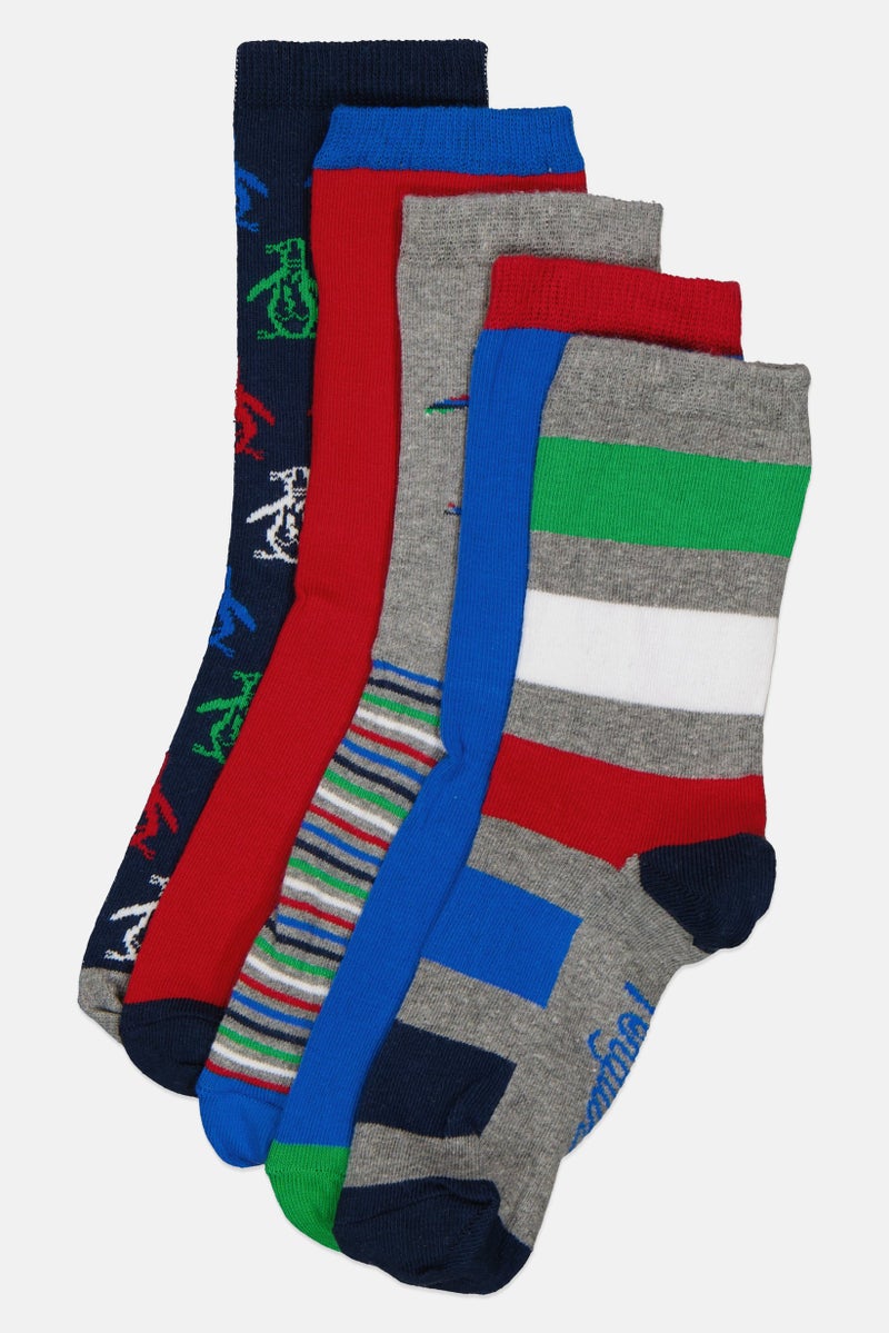 Original Penguin Kids Boy 5 Pair Graphic Print Ankle Socks, Multicolor - Image 1
