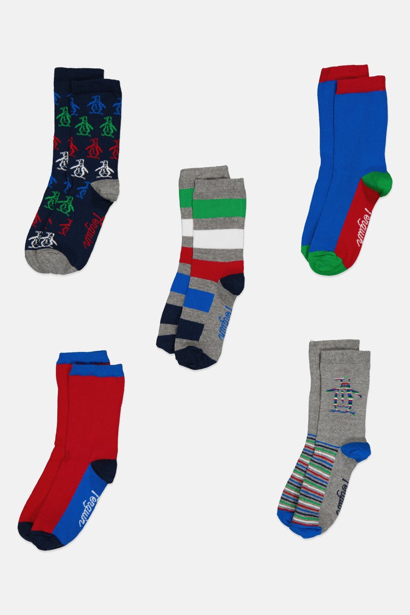 Original Penguin Kids Boy 5 Pair Graphic Print Ankle Socks, Multicolor - Image 3
